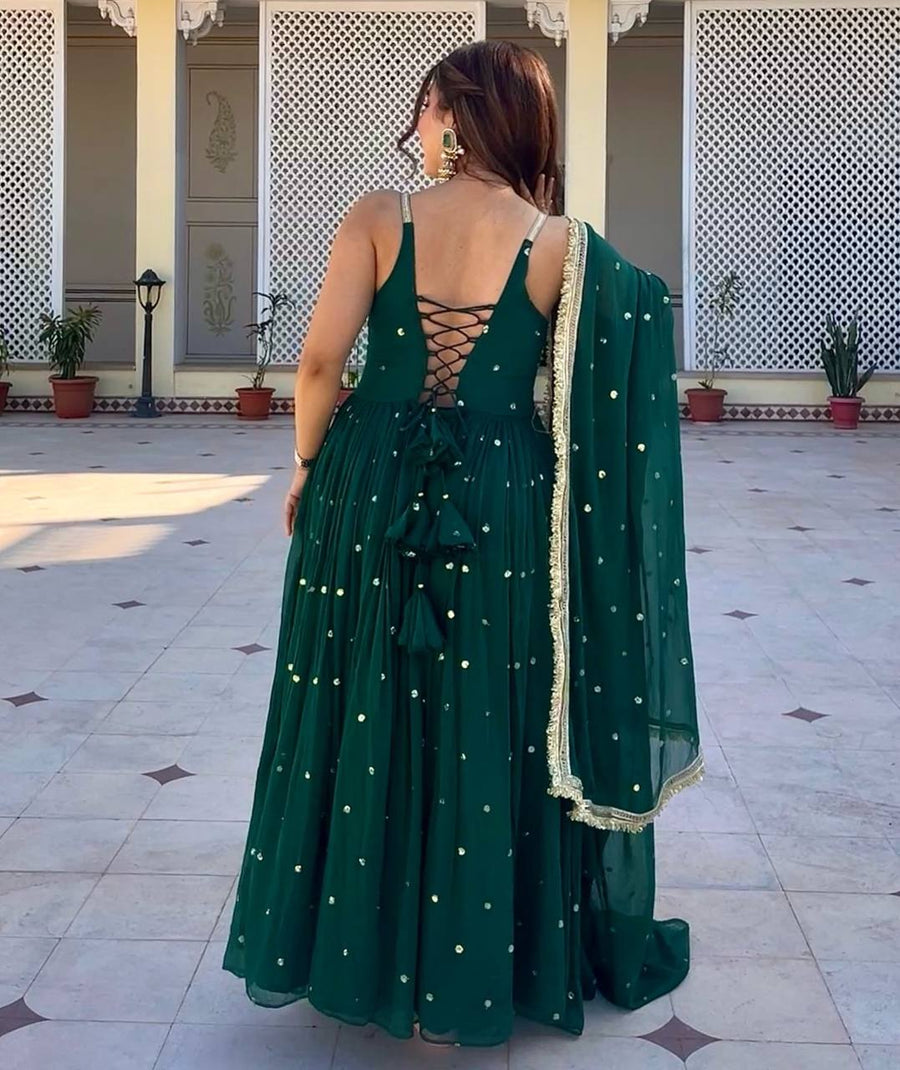 Emerald Green Gown Set For Festive Wear