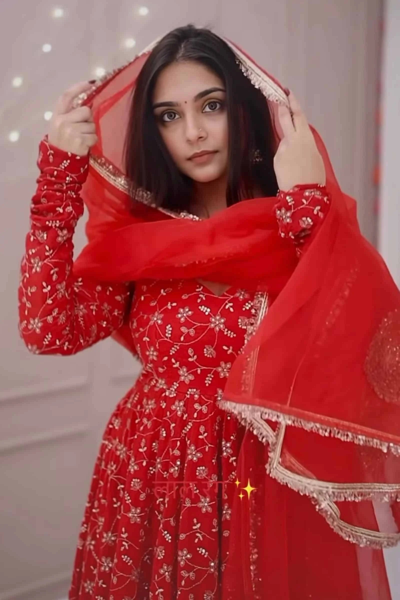 Red Georgette Embroidered Anarkali Suit Perfact For Festive Wear