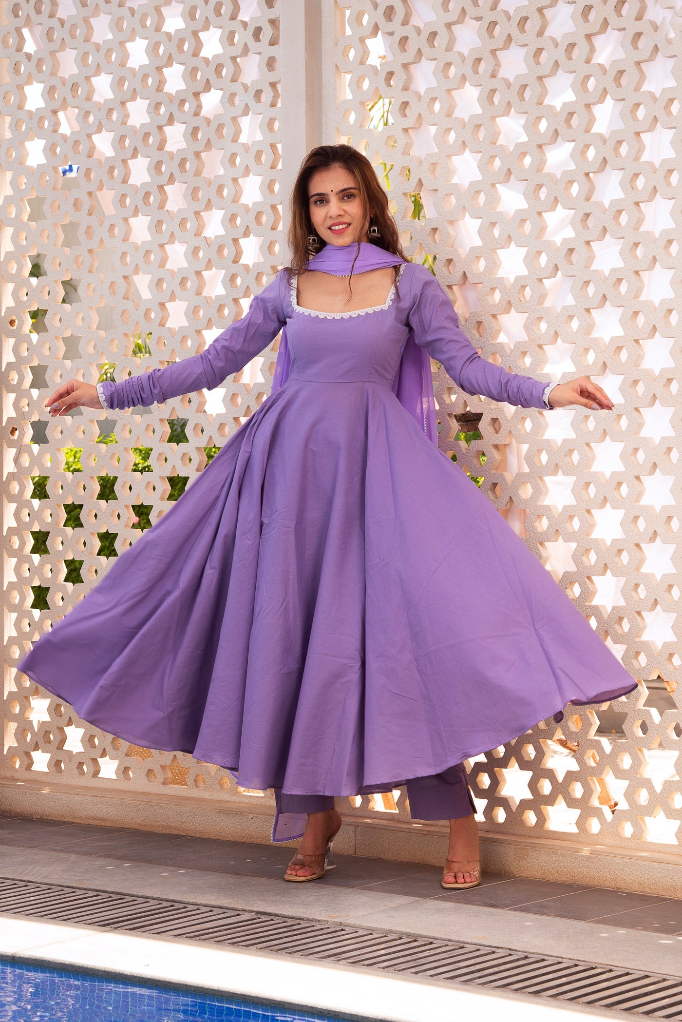 Lavender Georgette Anarkali Suit Set with Dupatta