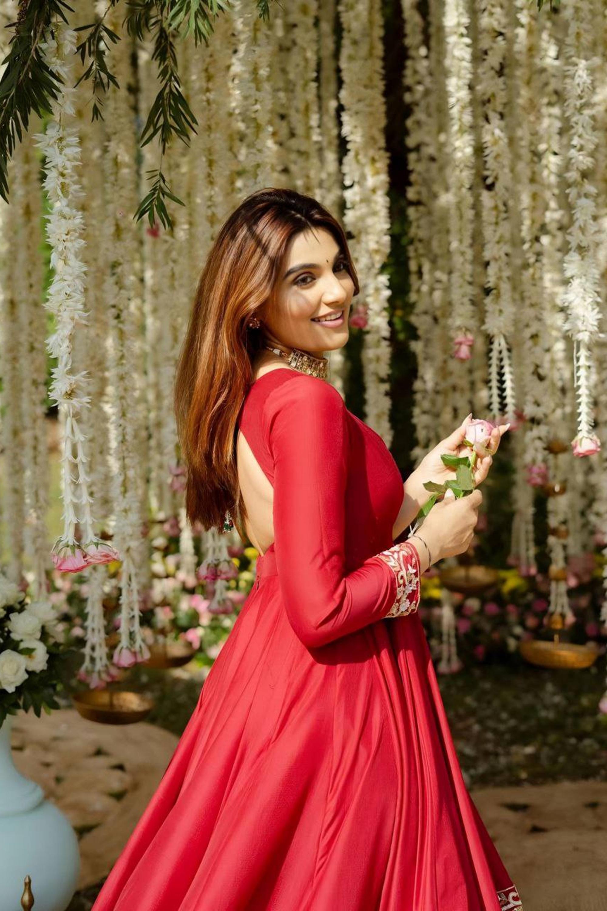 Wedding Wear Red Roman Silk Embroidered Anarkali Suit Set with Dupatta