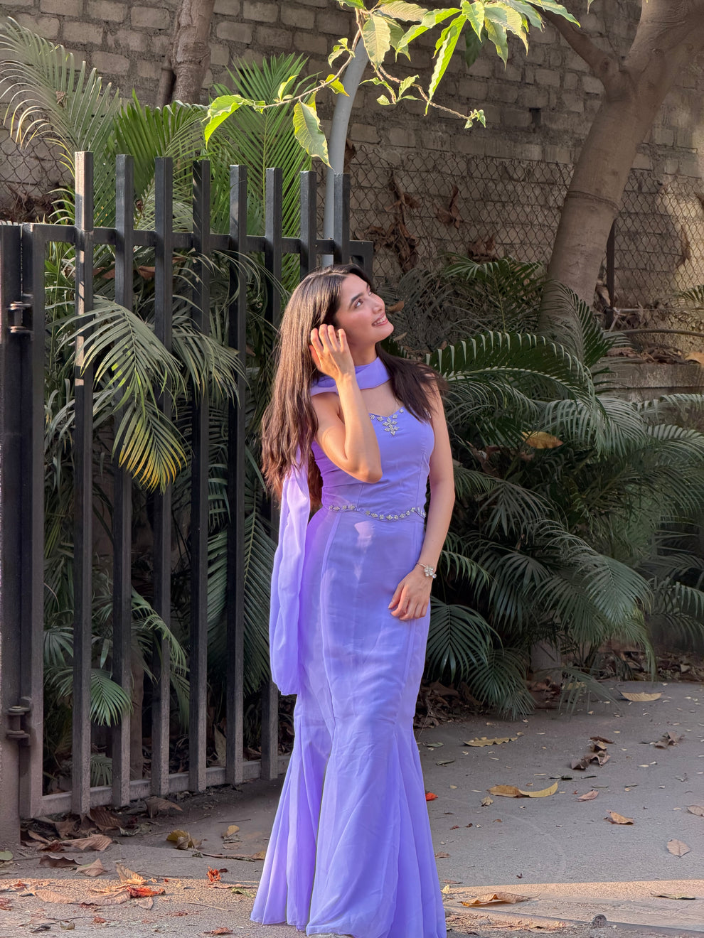 Party Wear Lavender Color Marmaid Georgette Fish Cut Lehenga