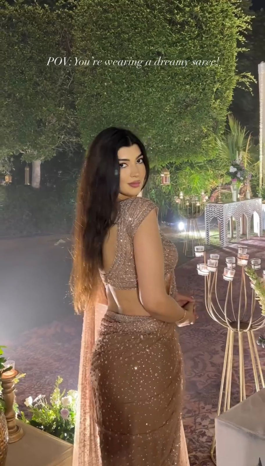 Golden Net Sequins Embroidered Party Wear Saree with Designer Blouse