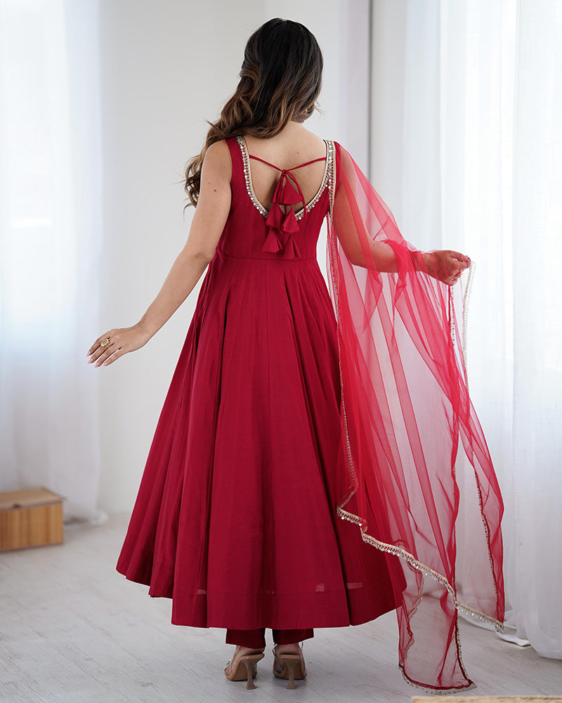 Party Wear Wine Red Anarkali Suit