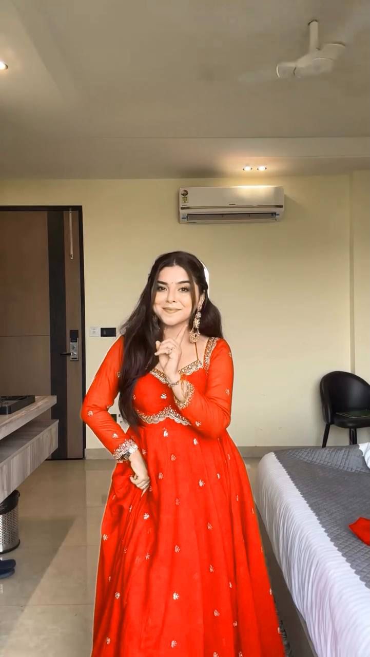 Red Chilli Slit Anarkali Premium Suit Set | Festive & Party Wear Style