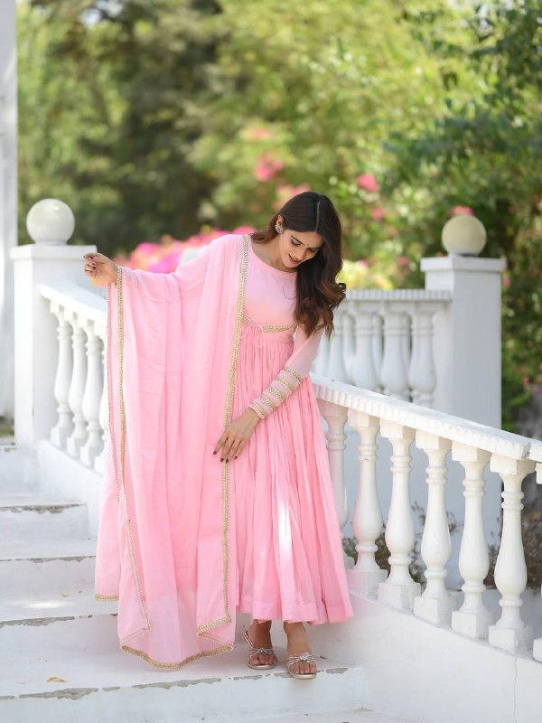 Pink Anarkali Suit Set for Women | Vichitra Silk Wedding & Festive Wear