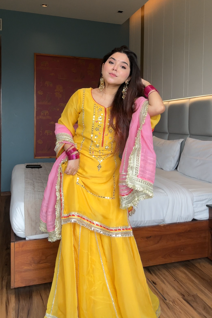 Naumya Neon Yellow Sharara Suit Set For Festive And Haldi Wear