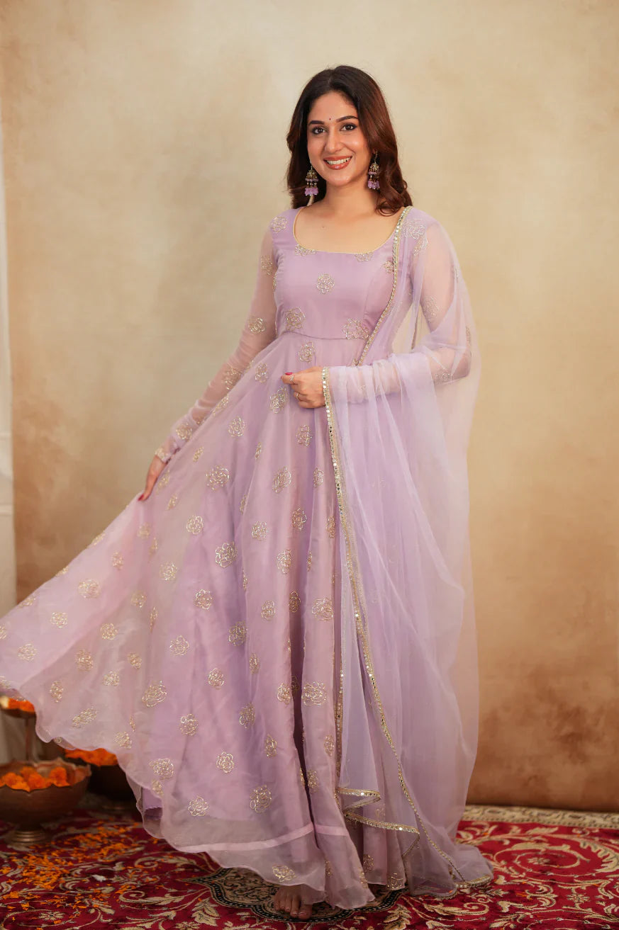 Festive Wear Lavender Anarkali Gown