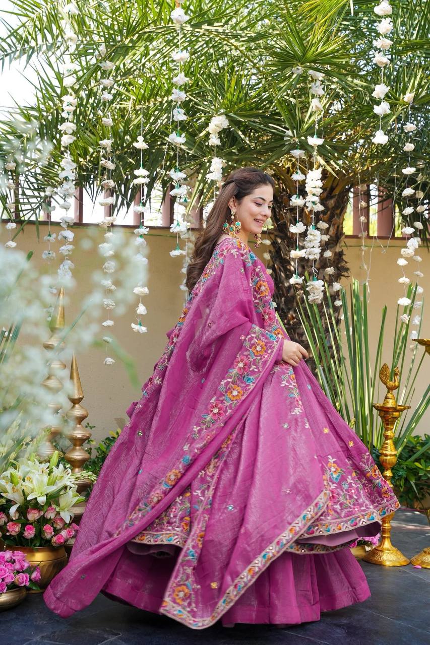 Festive Designer Wear Rose Pink Anarkali Sharara Set