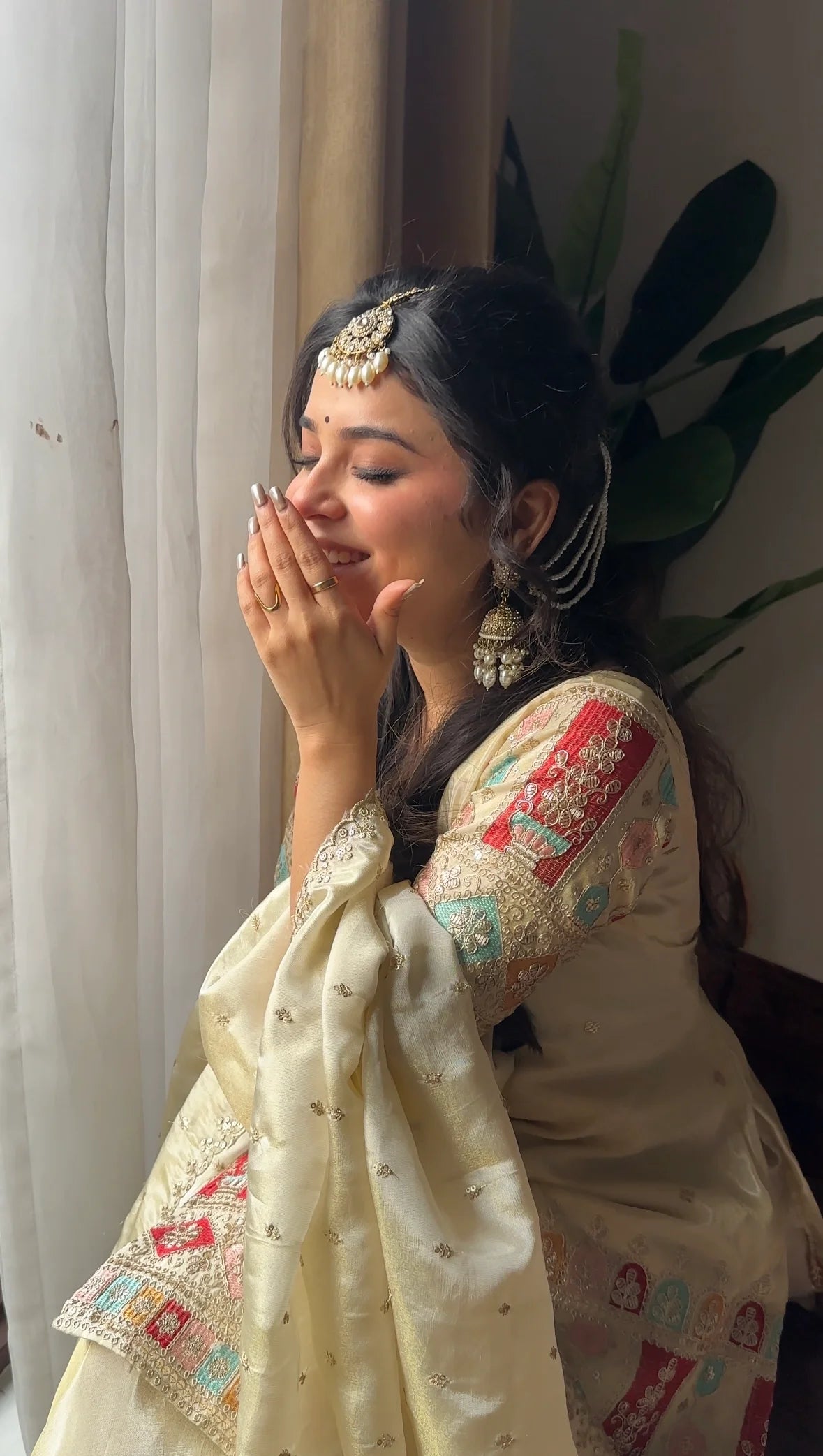 Festive Wear Ivory Heavy Chinon Silk Kurti Sharara Set with Embroidered Dupatta