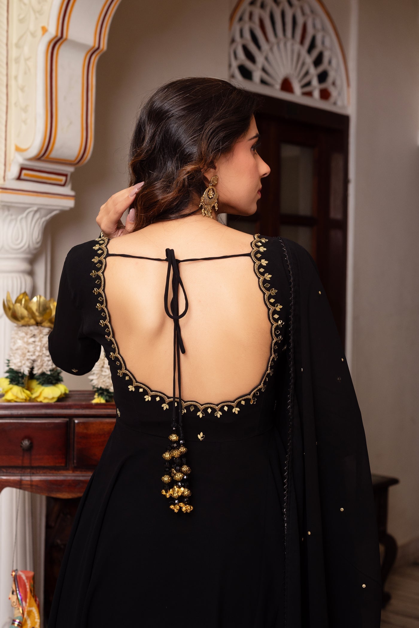 Black Soft Georgette Anarkali Suit with Dupatta For Festive Wear