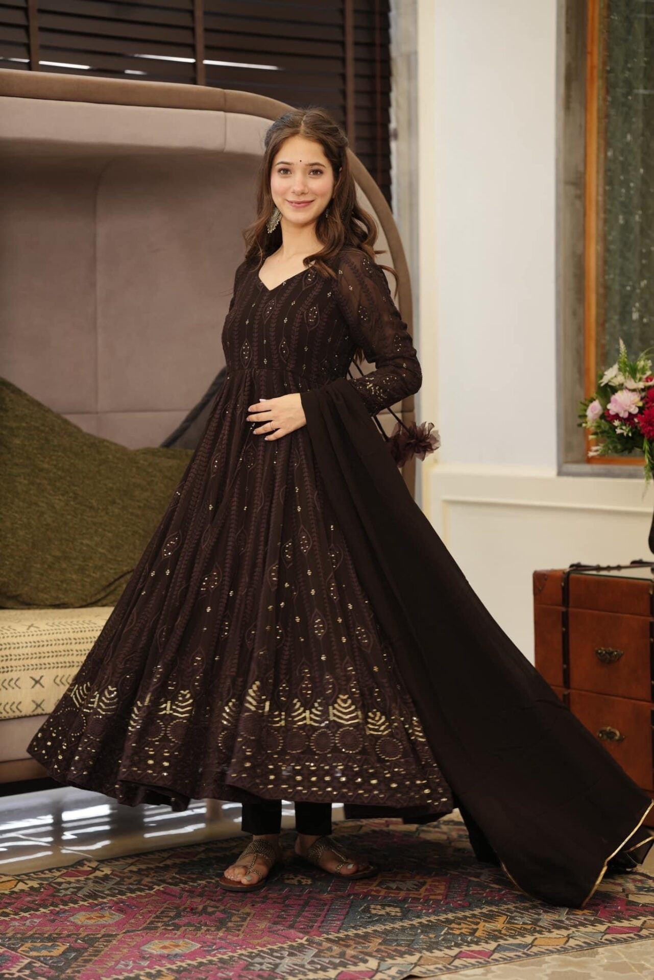 Maroon Georgette Anarkali Suit Set with Dupatta | Anarkali Suit For Women