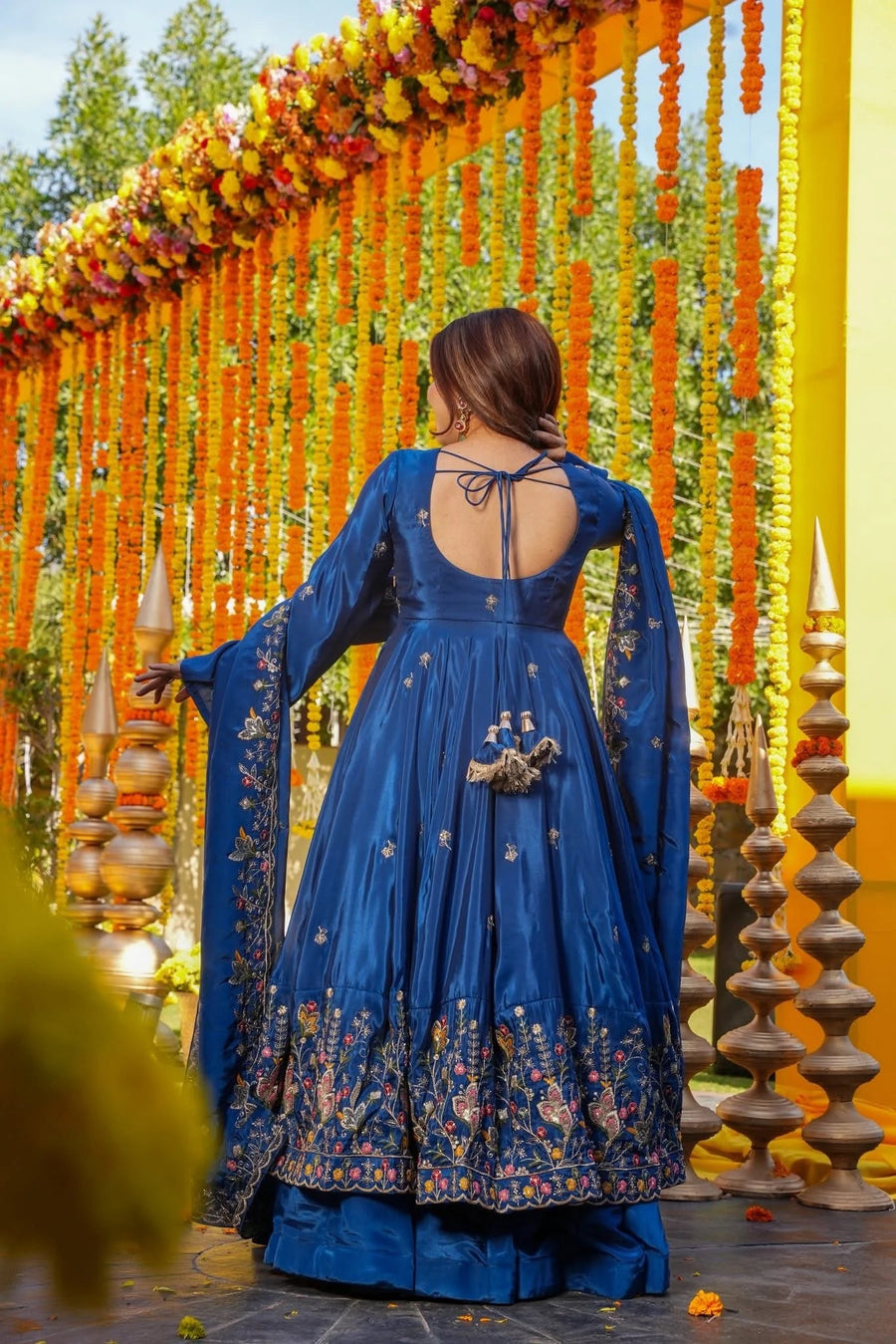 Wedding Wear Royal Blue Slit Anarkali Set