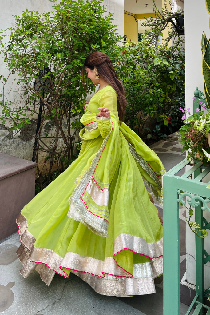 Lime Green Flared Anarkali Suit Set For Women | Ethnic Wear for Wedding, Party & Festive Occasions