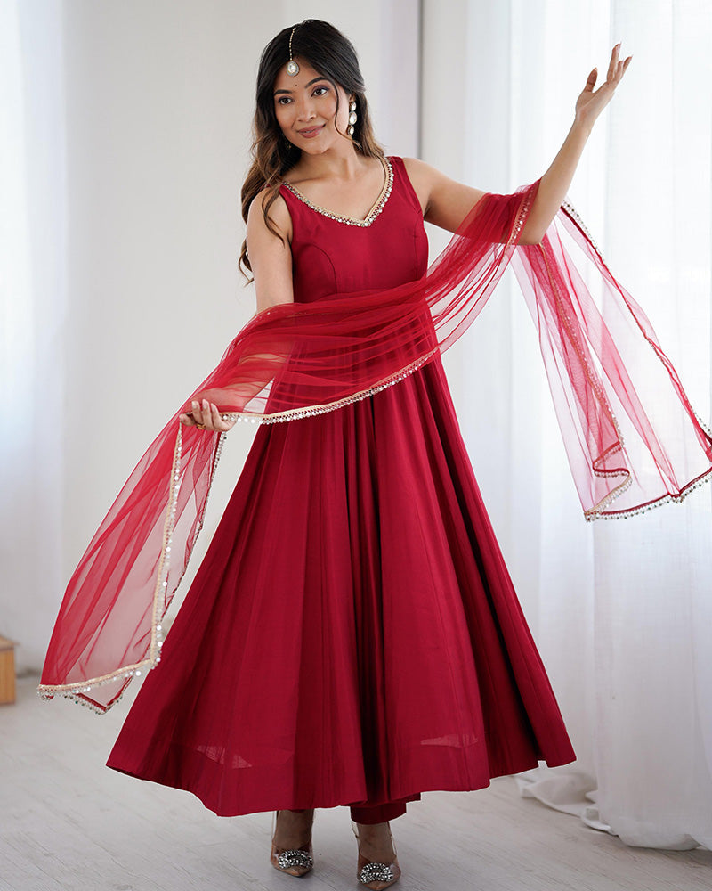 Party Wear Wine Red Anarkali Suit