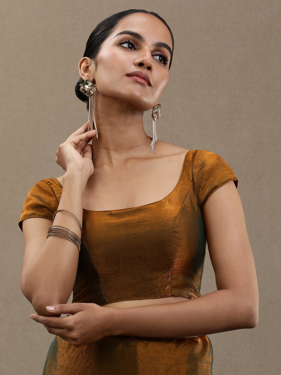 Bronze Gold Soft Organza Saree with Minimal Border – Elegant Partywear Saree