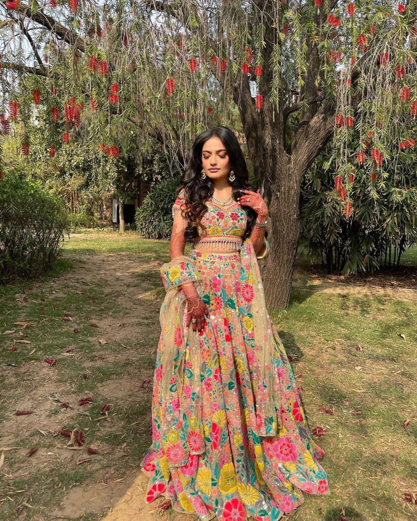 Wedding Wear Multi Color Floral Sequins Embroidered Lehenga For Women | Wedding Outfits For Women
