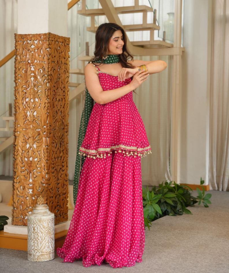 Rani Pink Designer Sharara Suit Set For Women | Mehendi, Sangeet & Festive Wear