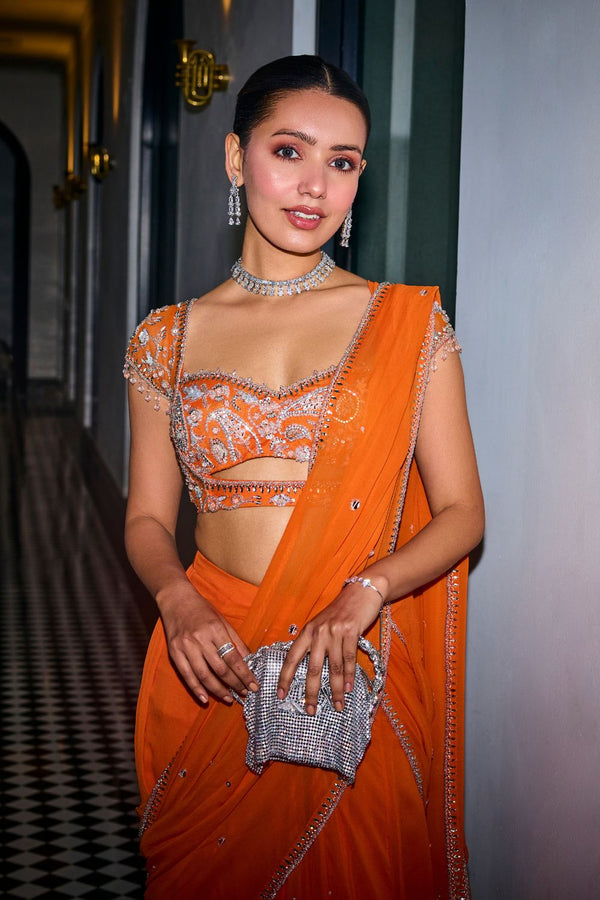 Wedding Wear Orange Ready To Wear Saree For Women | Wedding Outfits For Women