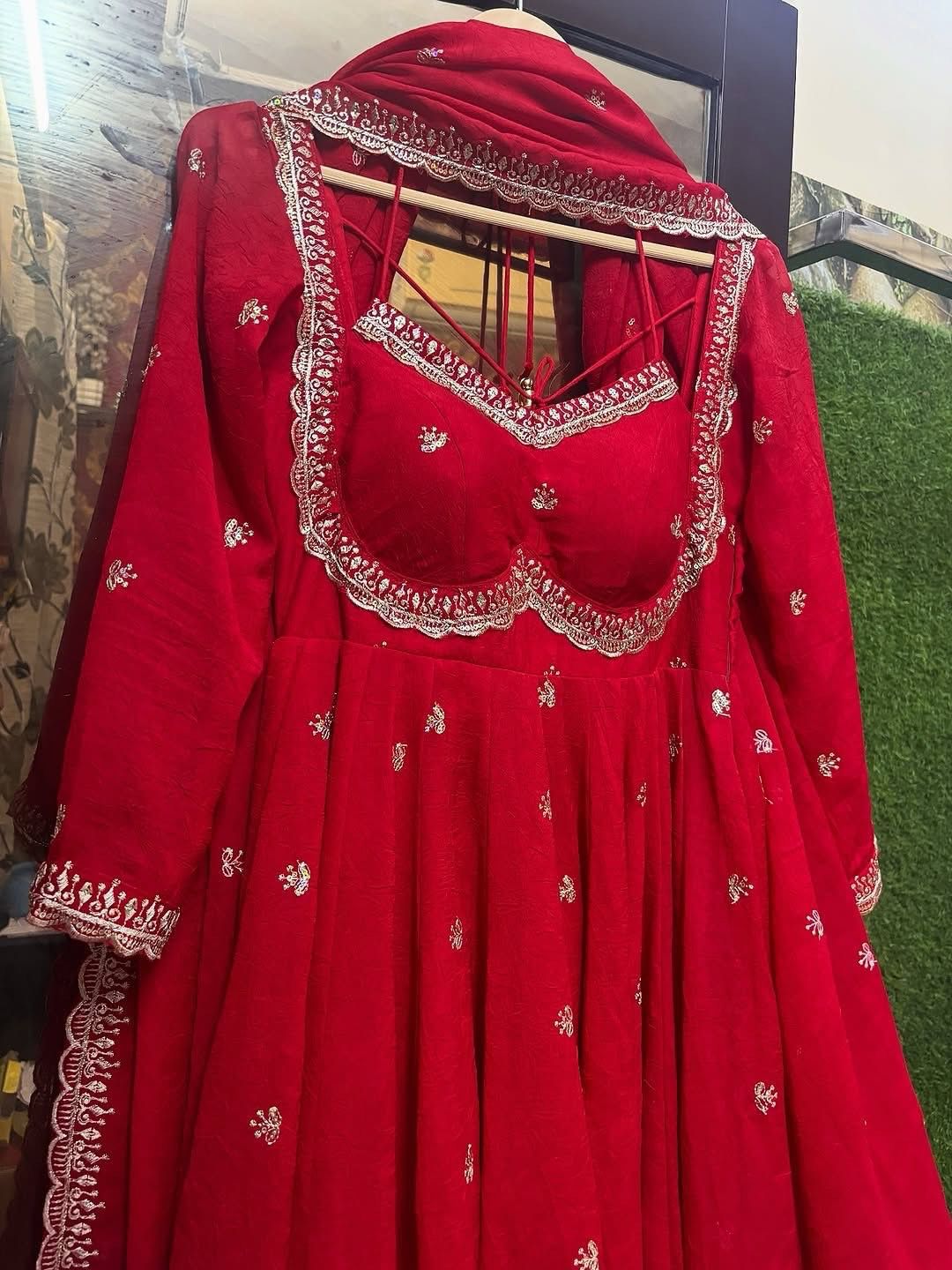 Red Chilli Slit Anarkali Premium Suit Set | Festive & Party Wear Style