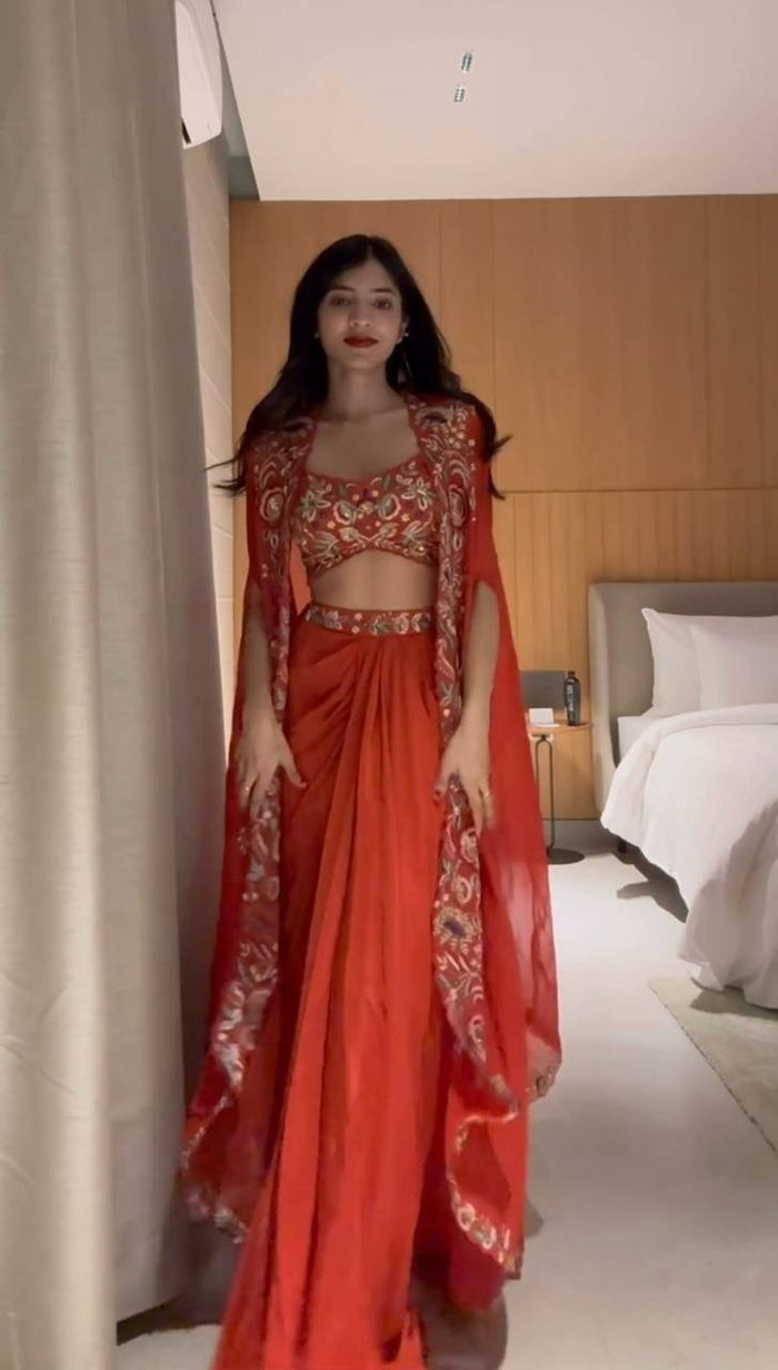 Modern Party Wear Thread Embroidered Jacket Style Indo Western Set | Indo Western Dress For Women