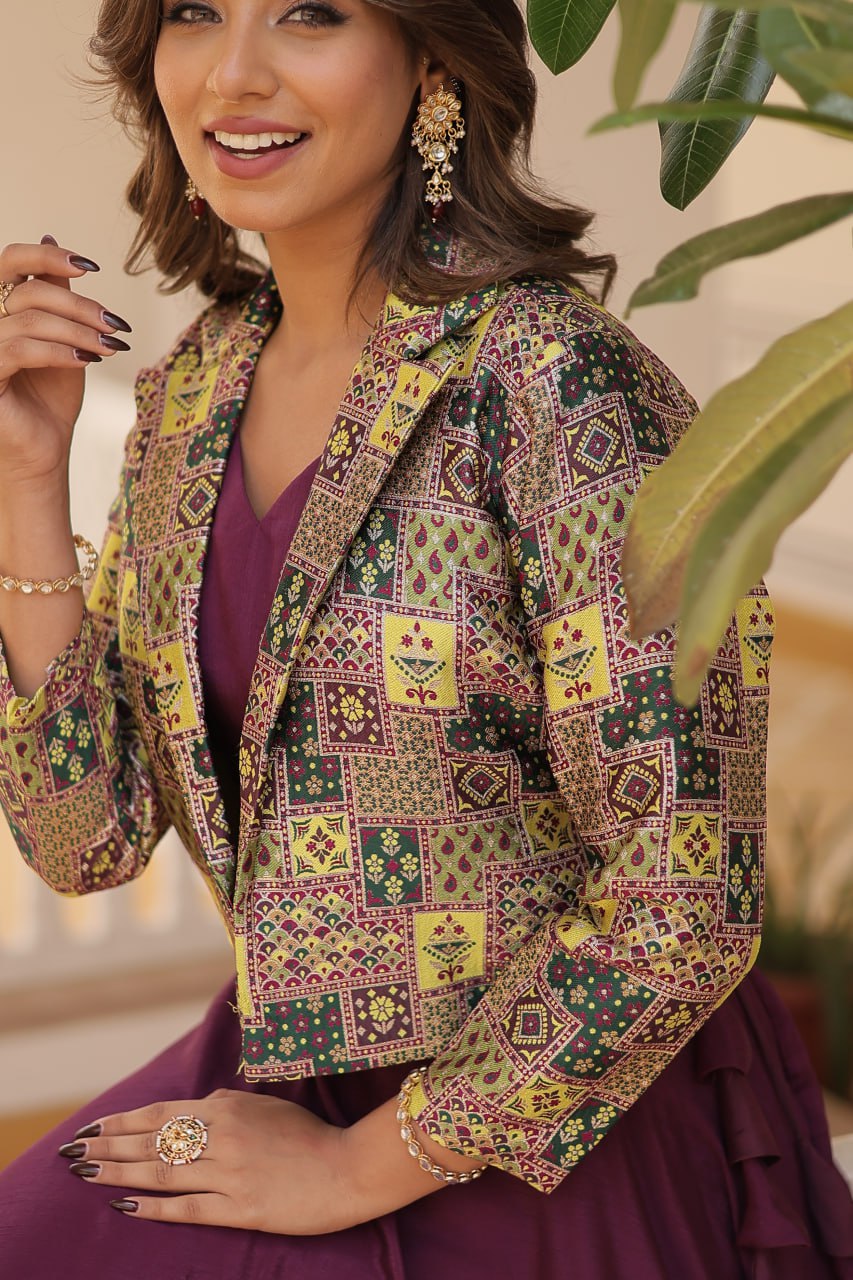 Stylish Chinon Fully Stitched Designer Lehenga Choli Koti Set - Ethnicwish