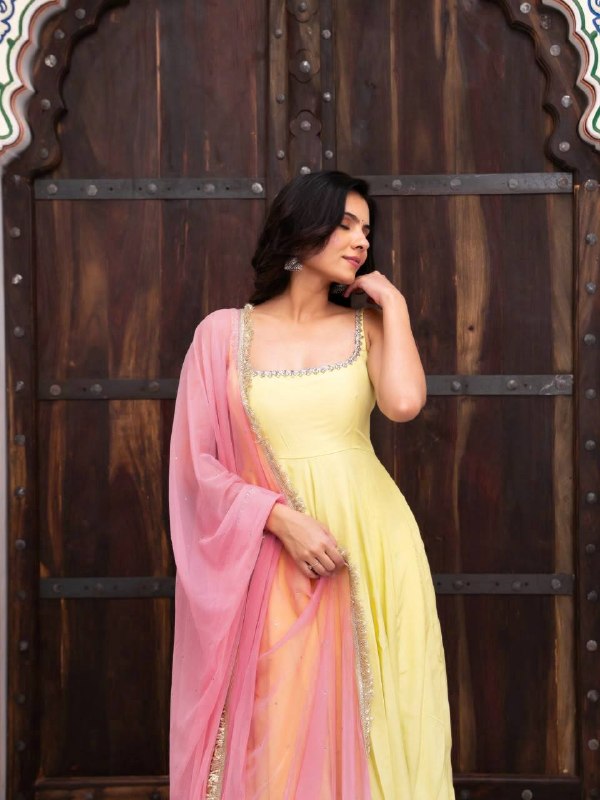 Festive Yellow Anarkali Suit With Pink Dupatta Set for Women | Stylish Wedding & Haldi Outfit for Women