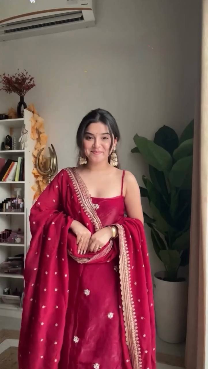 Premium Red  Embroidered Palazzo Set