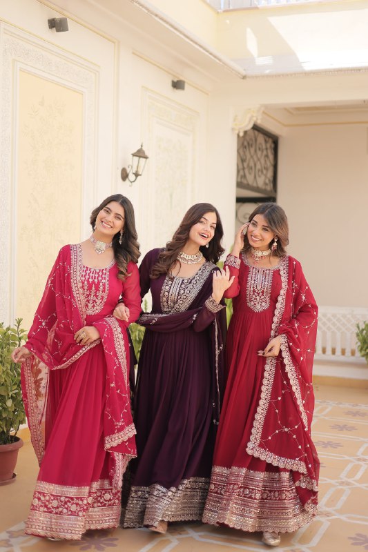 Enchanting Faux Georgette Fully Stitched Designer Gown With Dupatta - Ethnicwish