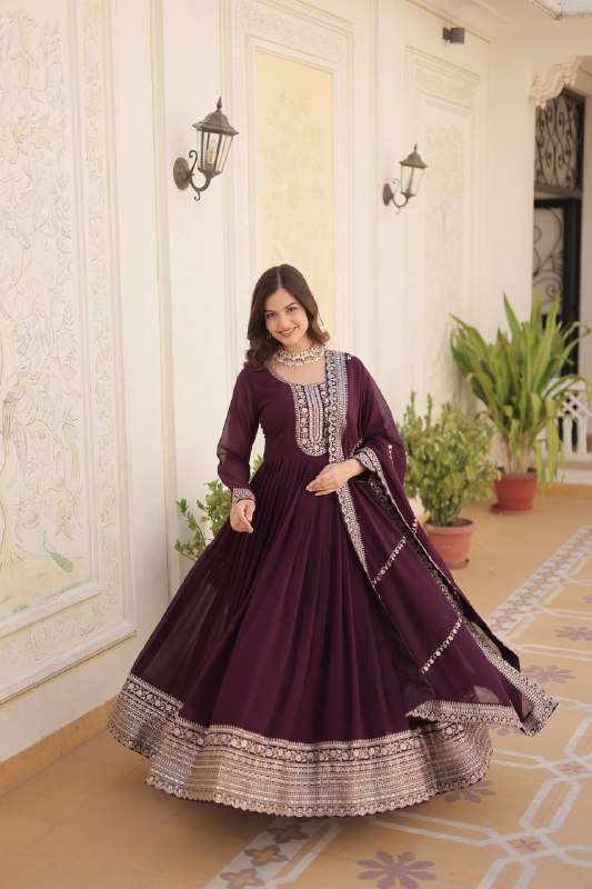 Enchanting Faux Georgette Fully Stitched Designer Gown With Dupatta - Ethnicwish