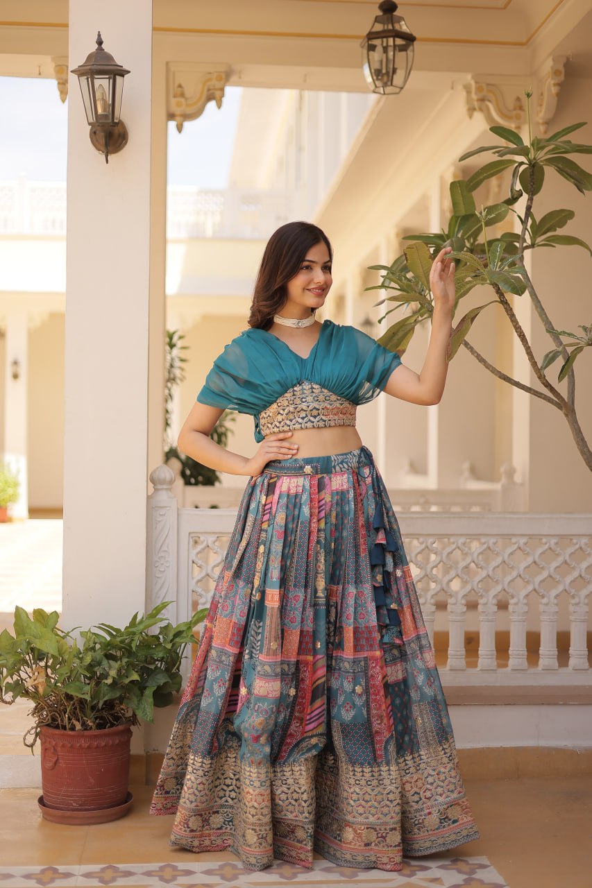 Stylish Russian Silk Floral Designer Lehenga Choli Set - Ethnicwish