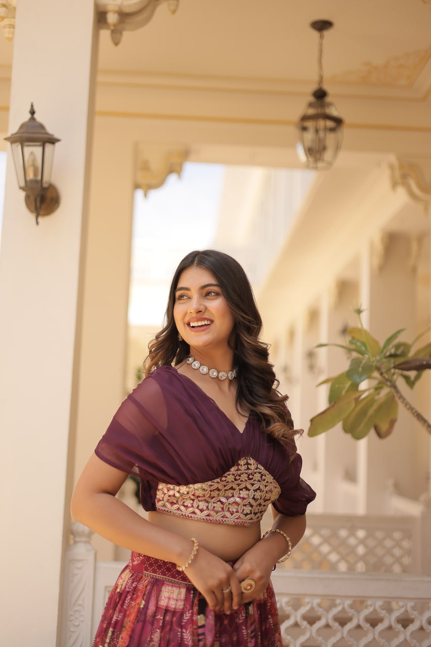 Stylish Russian Silk Floral Designer Lehenga Choli Set - Ethnicwish