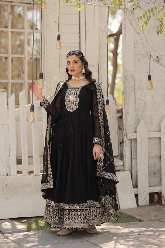 Enchanting Faux Georgette Fully Stitched Designer Gown With Dupatta - Ethnicwish