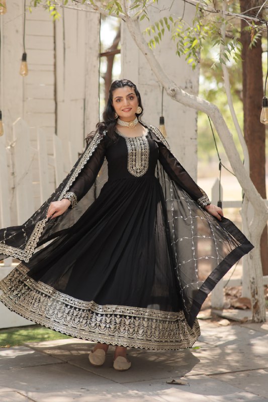 Enchanting Faux Georgette Fully Stitched Designer Gown With Dupatta - Ethnicwish
