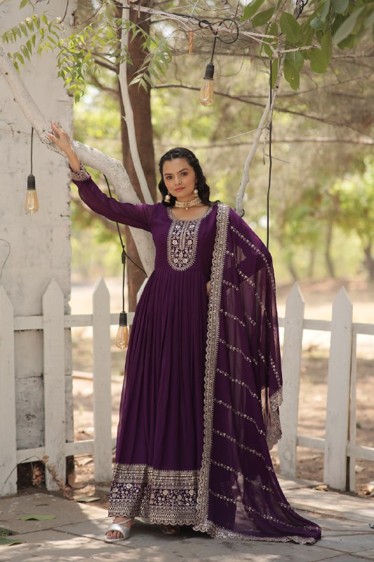 Enchanting Faux Georgette Fully Stitched Designer Gown With Dupatta - Ethnicwish