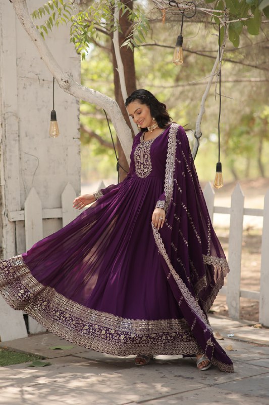 Enchanting Faux Georgette Fully Stitched Designer Gown With Dupatta - Ethnicwish