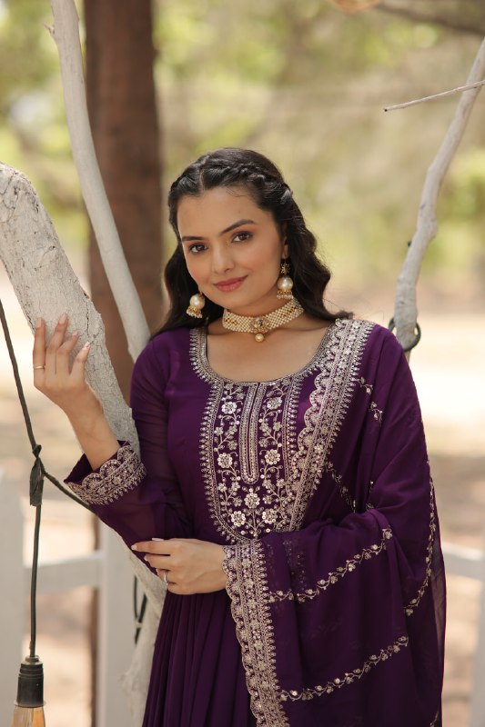 Enchanting Faux Georgette Fully Stitched Designer Gown With Dupatta - Ethnicwish