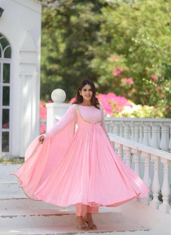 Pink Anarkali Suit Set for Women | Vichitra Silk Wedding & Festive Wear
