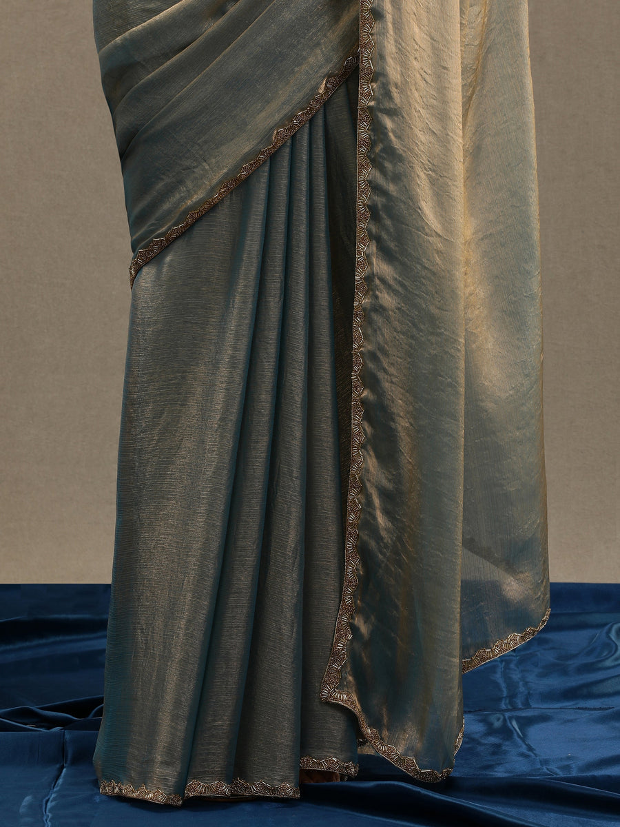 Elegant Grey-Gold Soft Organza Saree with Minimal Border – Premium Designer Saree