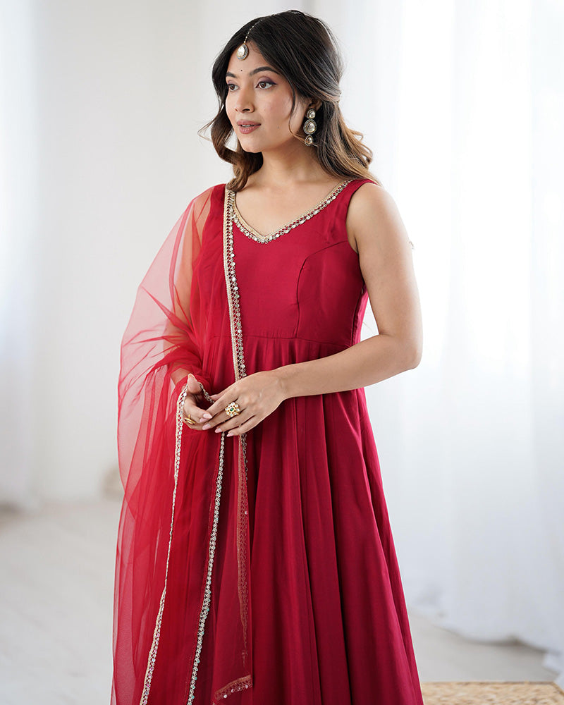 Party Wear Wine Red Anarkali Suit