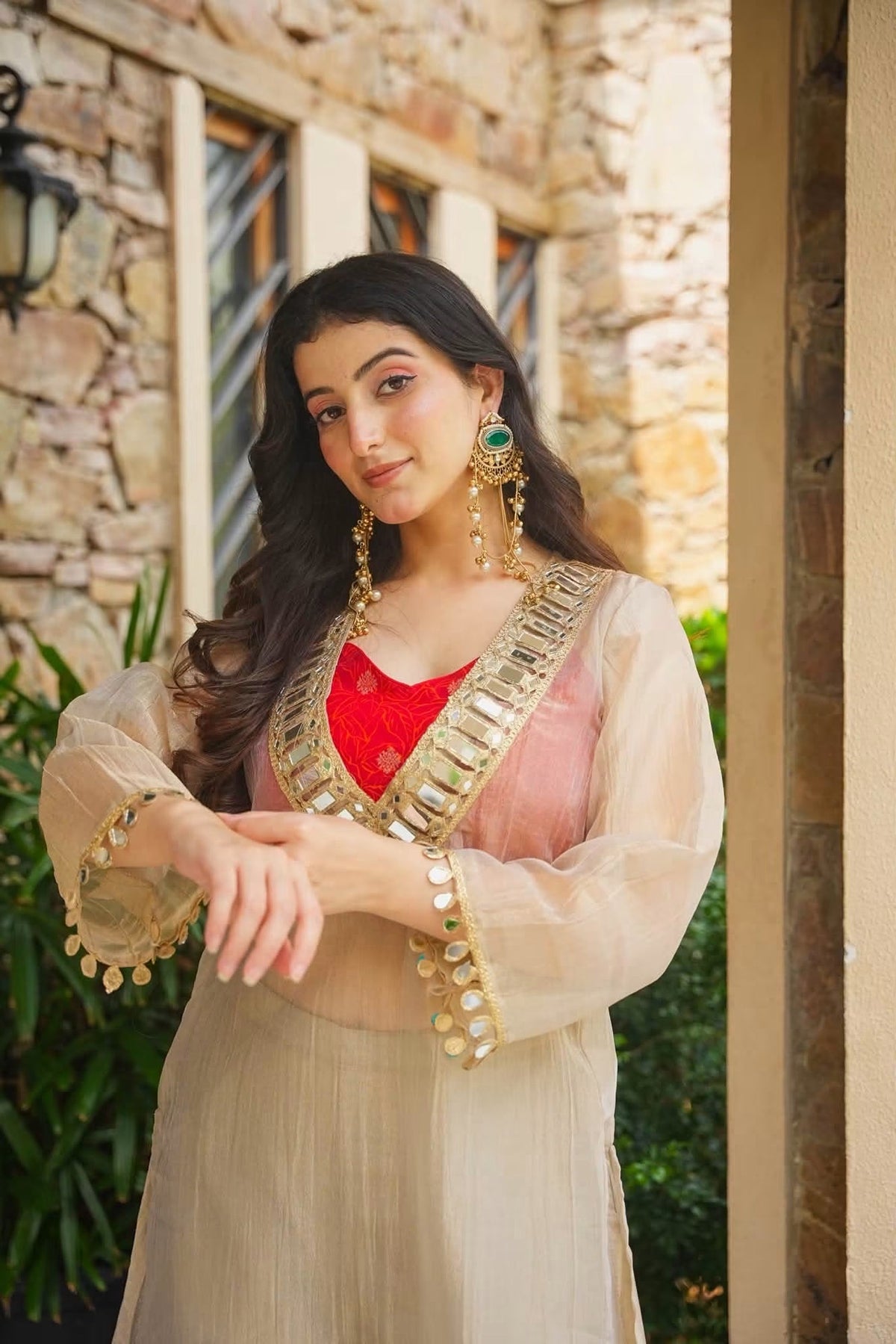 Ivory Salsa Silk Anarkali Palazzo Suit For Women | Festive & Wedding Wear for Women