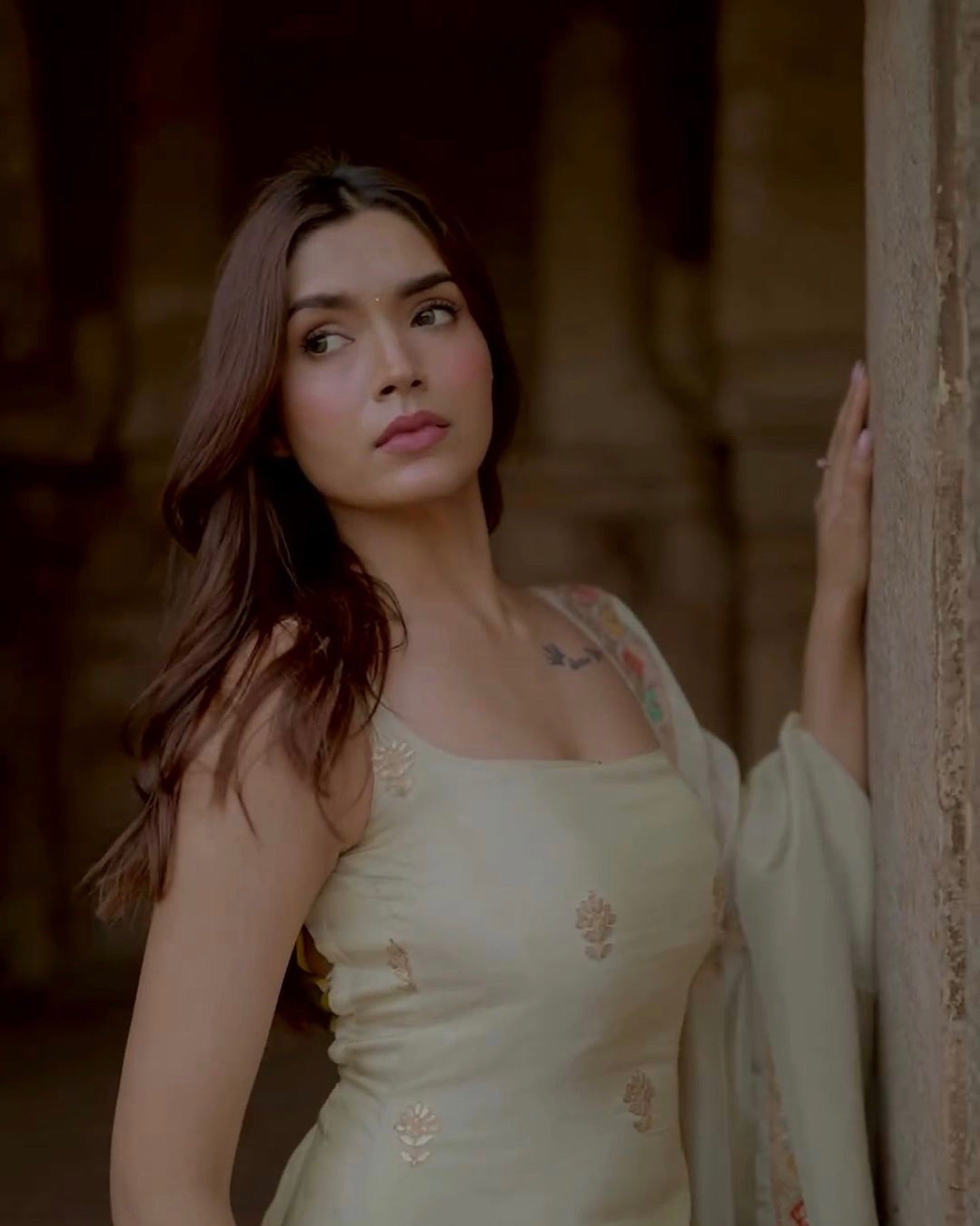 Ivory Chinnon Silk Sharara Set with Embroidered Dupatta | Festive & Party Wear