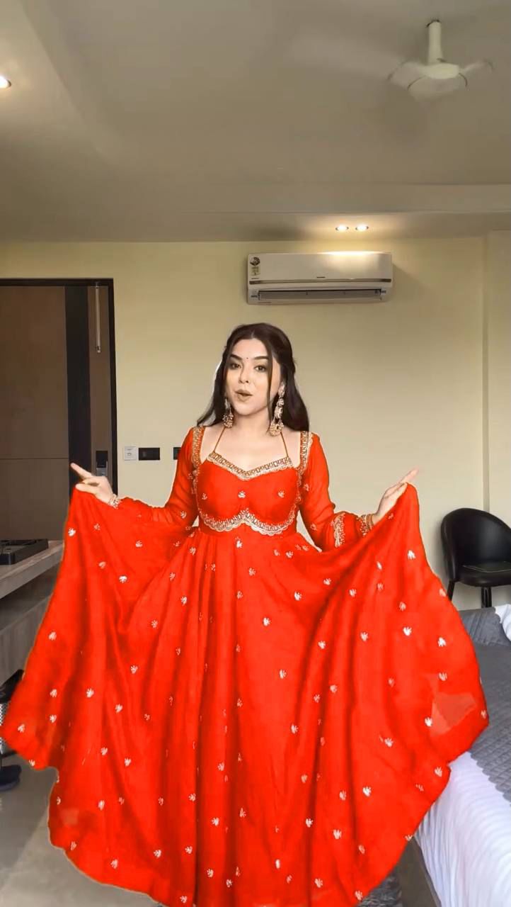 Red Chilli Slit Anarkali Premium Suit Set | Festive & Party Wear Style