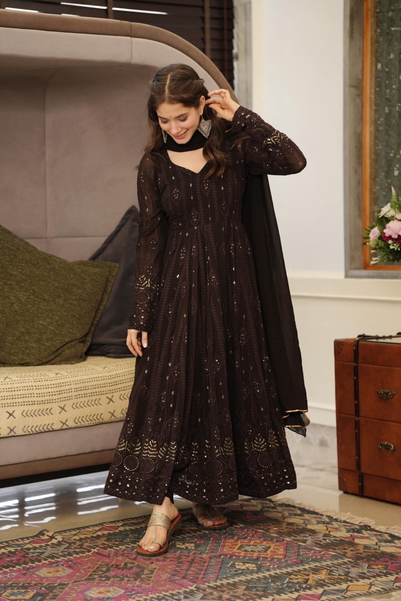 Maroon Georgette Anarkali Suit Set with Dupatta | Anarkali Suit For Women