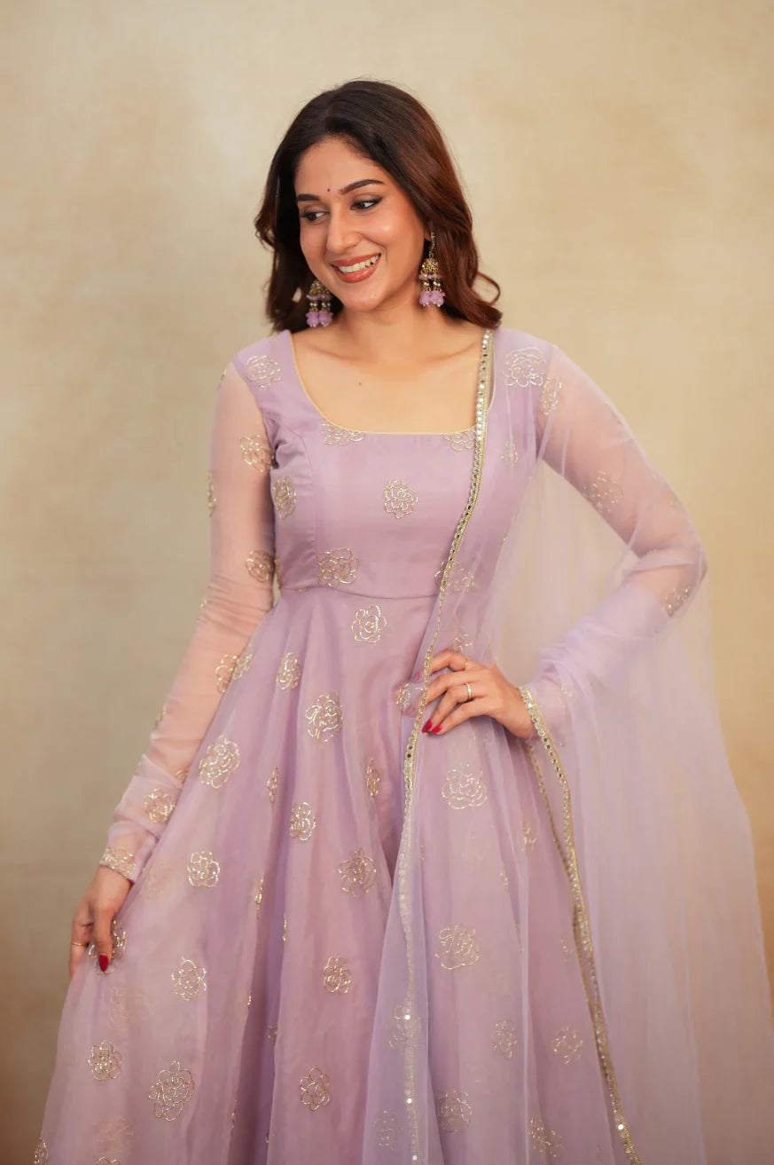 Festive Wear Lavender Anarkali Gown