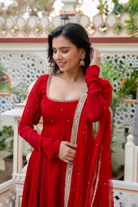 Festive Red Georgette Anarkali Suit with Dupatta for Women | Wedding, Festive & Party Wear