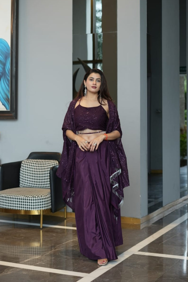 Modern Chic Wine Indo Western Dhoti Suit With Shrug | Indo Western Dress For Women