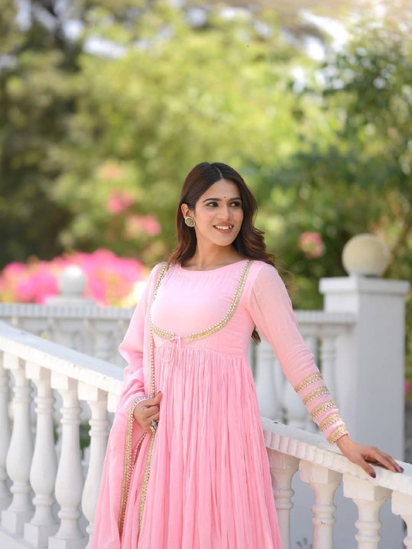 Pink Anarkali Suit Set for Women | Vichitra Silk Wedding & Festive Wear