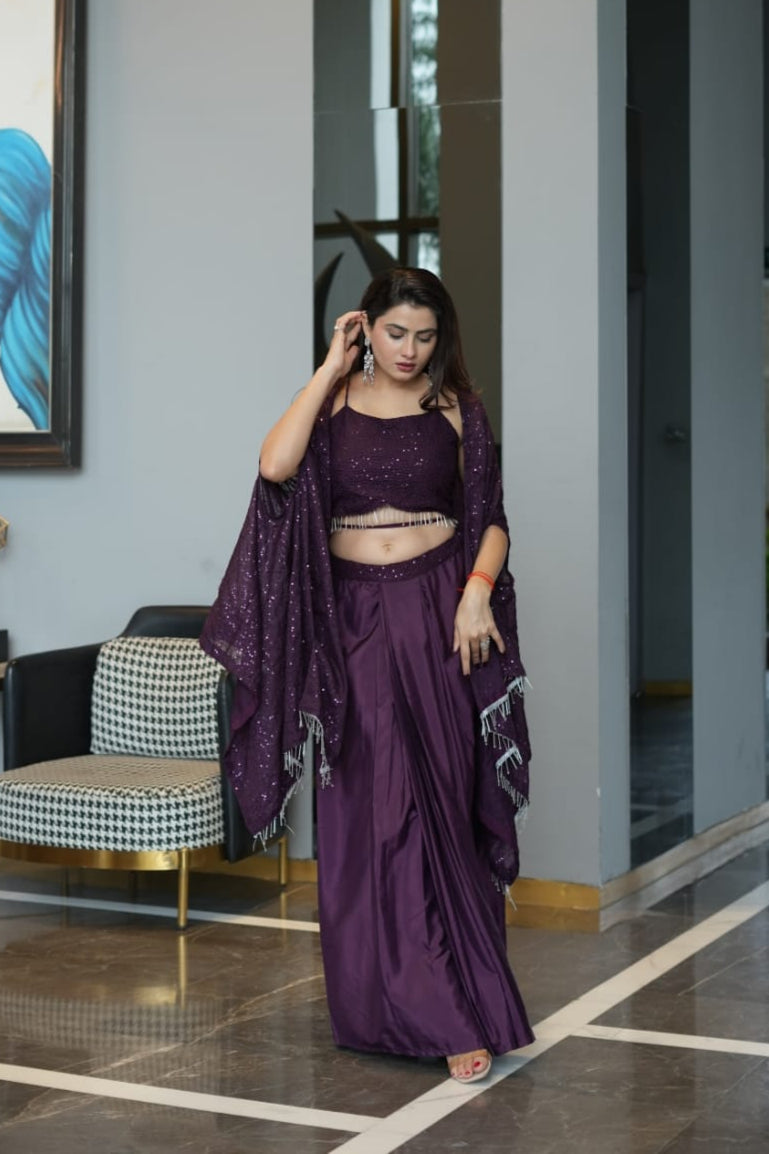 Modern Chic Wine Indo Western Dhoti Suit With Shrug | Indo Western Dress For Women