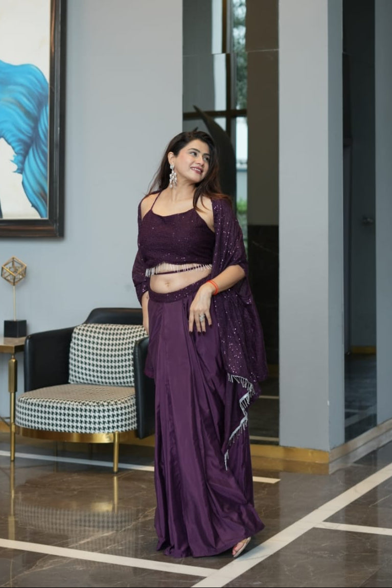 Modern Chic Wine Indo Western Dhoti Suit With Shrug | Indo Western Dress For Women