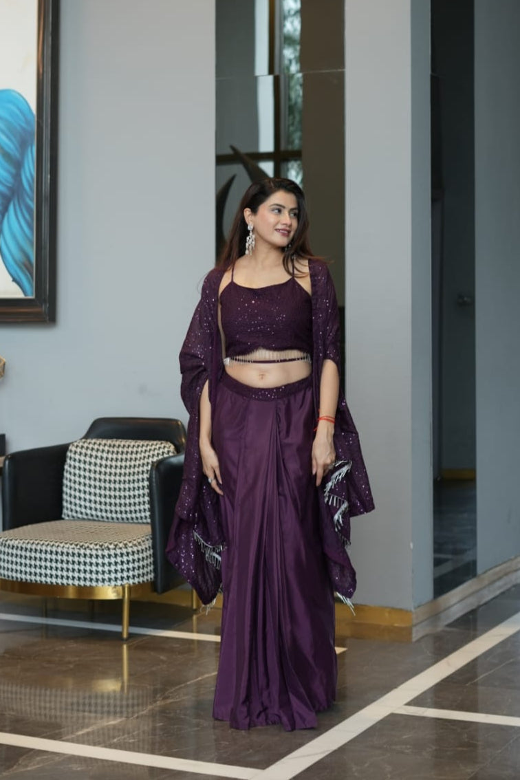 Modern Chic Wine Indo Western Dhoti Suit With Shrug | Indo Western Dress For Women